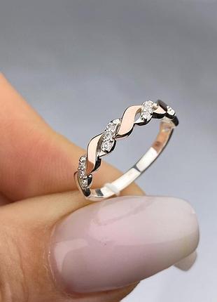 Серебряное кольцо 925 пробы с цирконием, белый цвет вставки