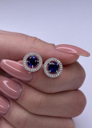 Серебряные серьги пусеты 925 пробы с ювелирным стеклом
