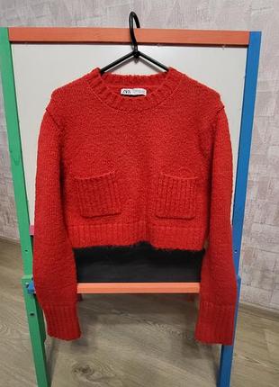 Жіночий укорочений светр zara червоний, розмір s