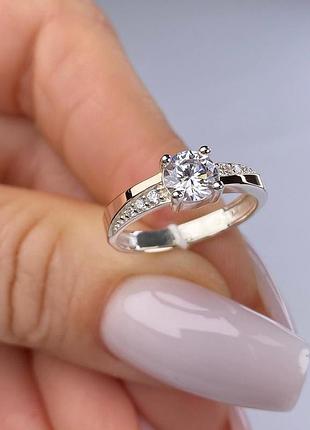 Серебряное кольцо 925 пробы с цирконием, белый цвет вставки