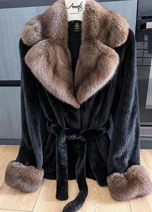 Lux норкова шуба з соболем,канадська норка american legend,баргузинський соболь,nafa mink