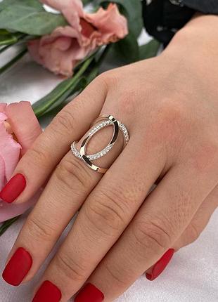 Серебряное кольцо ажурный овал с цирконием 925 пробы