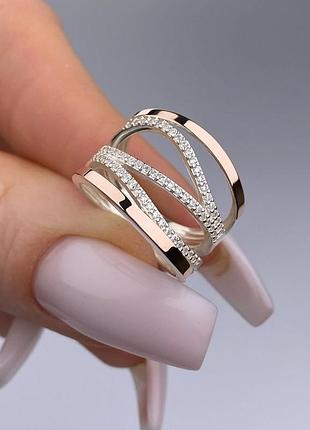 Серебряное кольцо 925 пробы с цирконием, белый цвет вставки