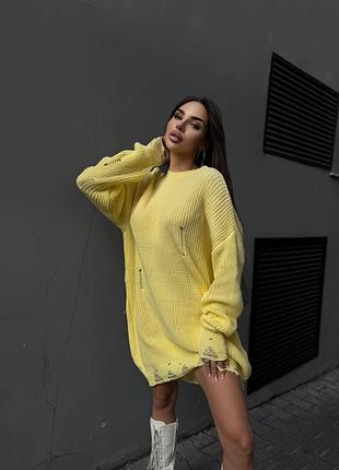 Накладний платіж ❤ 30% вовна турецька оверсайз подовжений светр світер туніка сукня  рванка рвана