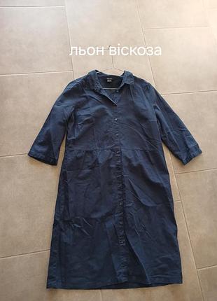 Льняно-вискозное миди платье