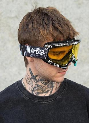 Мужские лыжные очки горнолыжные маска зеркальная without nafe black&amp;yellow