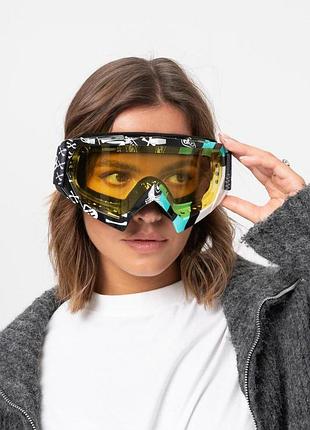 Жіночі лижні окуляри гірськолижні маска дзеркальна without nafe black&yellow