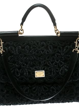 Сумка dolce & gabbana black crochet raffia medium miss sicily top handle bag