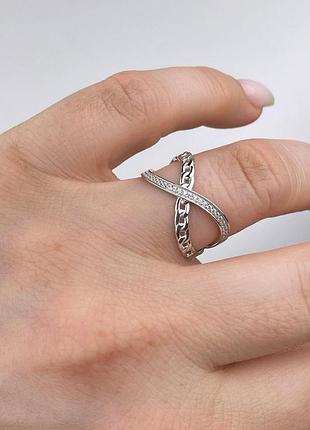 Серебряное кольцо 925 пробы с цирконием, белый цвет вставки