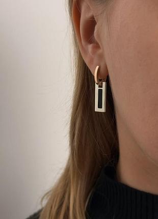 Серьги из серебра с прямоугольными подвесками с продольным вырезом 925 пробы