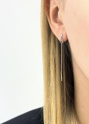 Серьги из серебра — цепочки с заострёнными подвесками 925 пробы