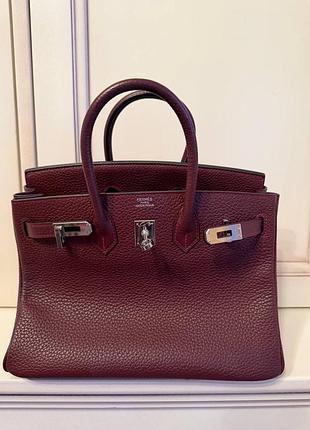 Сумка жіноча hermes birkin бордова шкіряна