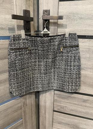 Міні-спідниця жіноча river island твідова чорно-біла розмір м