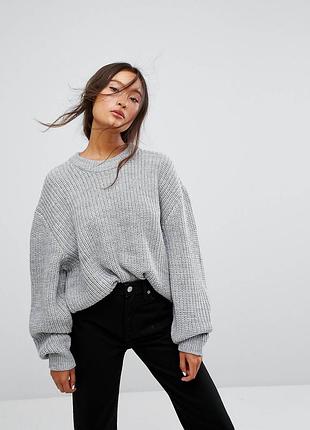 Светр крупної вʼязки великий розмір оверсайз сірого кольору asos