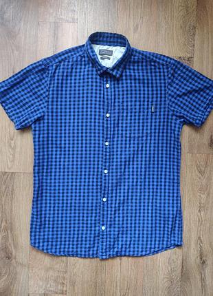 L/m  jack & jones / сорочка теніска / синього кольору в клітинку / чорного кольору / чоловіча / на літо / бавовна / cotton / хлопок