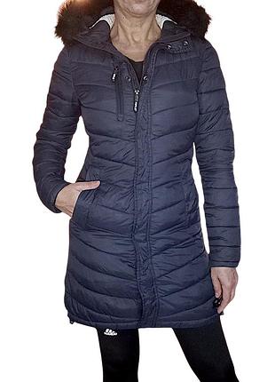 Пальто пуховик жіноче superdry xs s 36 куртка стьобана з капюшоном осінь зима