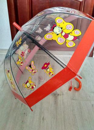 Дитячі прозорі парасольки грибочком для дітей 2-6 років метелики1 фото