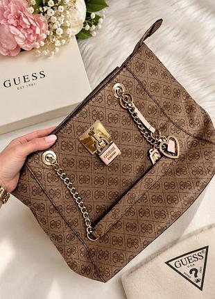 Сумка жіноча guess коричнева з монограмою