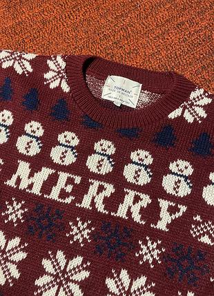 Чоловічий светр topman з написом merry christmas новорічний бордовий розмір s-m з 100% акрилу