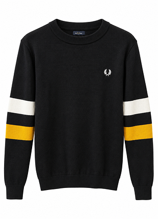Светр чоловічий fred perry чорний з білими та жовтими смугами, m