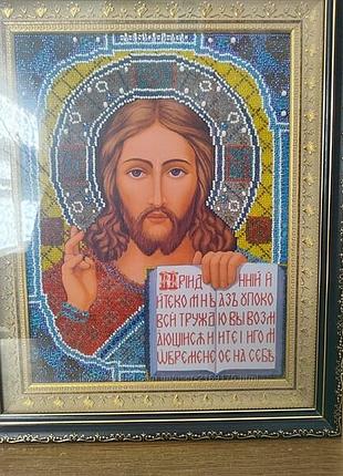 Ікона ісуса христа вишита бісером