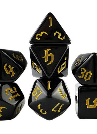 Чорні дайси кубики dungeons and dragons dnd підземелля і дракони набір кубиків днд d20-настілка жовті цифри black dice