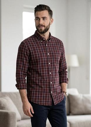 Мужская рубашка в бордово-коричневую клетку premium by jack & jones