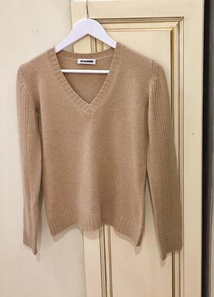 Светр з кашеміру брендовий jil sander cashmere rib neck sweater beige оригінал.