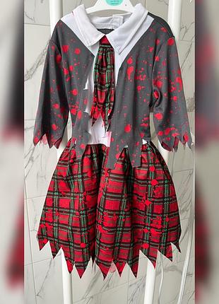 Карнавальний костюм для дівчинки, червоний з чорним, в клітинку, на 5-6 років, розмір 110/116