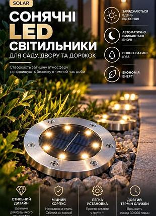 Автономні садові ліхтарі у ґрунт на сонячній батареї 8 шт із нержавіючої сталі ip65 холодне світло