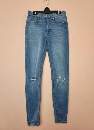 Жіночі джинси скінні denim co. eur 36 / uk 8 висока посадка рвані коліна