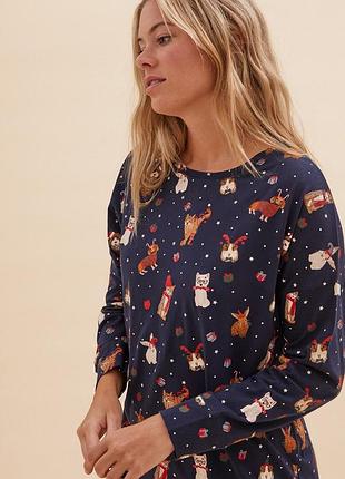 Новорічна піжамна кофта marks & spencer, 100% бавовна розмір с/м