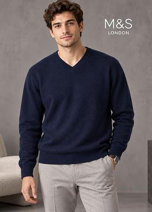 Новый мужской темно синий шерстяной свитер marks &amp; spenser l