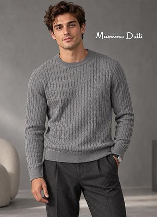Оригінальний чоловічий светр з косами з бавовни + вовни massimo dutti l