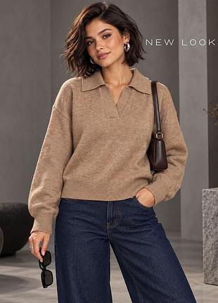 Новый коричневый свитер поло с воротником new look m