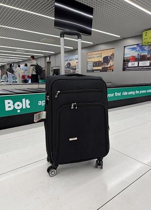 Валіза текстильна чорна suitcase середнього розміру з розширенням