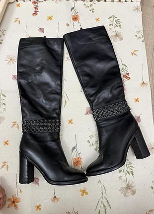 Сапоги высокие натуральная кожа на каблуке деми the brand