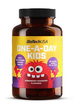 Витамины для детей от 4 лет для иммунитета biotech one-a-day kids 90 жевательных таблеток клубника-малина