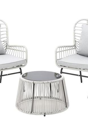 Комплект садових меблів gardenline abi8052: стіл і 2 крісла, білий ротанг