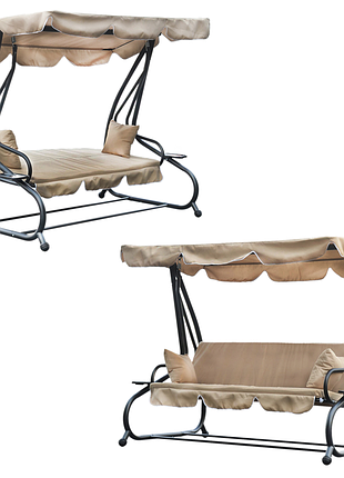 Садова гойдалка gardenline kre0759 тримісна 210×120×170 см, бежева, з функцією лежака
