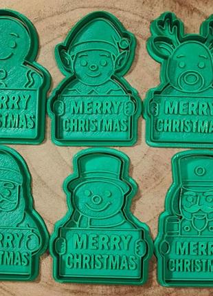 Новорічний набір формок і штампів для печива "merry christmas" (6 шт, 3d друк)