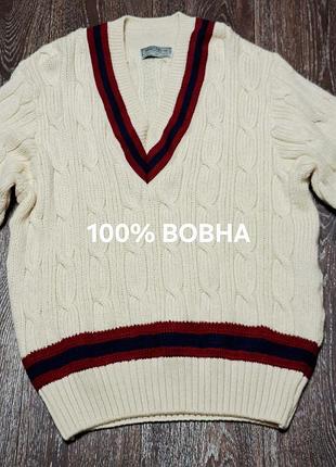 100% вовна вінтажний класичний  фактурний светр spectrum knitwear , косички , великобританія