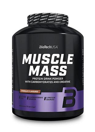 Гейнер biotech muscle mass 4 кг клубника для набора мышечной массы высокоуглеводный с креатином