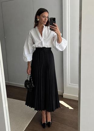 Чорна довга цупка спідниця плісе на поясі zara xs-s розміру