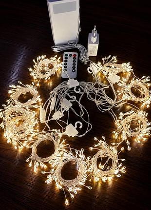 Гірлянда-штора «хвойна лапа» (мішура) 2×2 м, 480 led, usb з пультом, теплий білий (із з'єднанням)