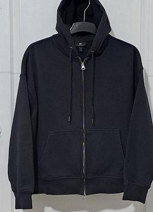 Мужское оверсайз зип-худи оригинал h&amp;m черное на молнии с начесом (толстовка флис, размер m-l)