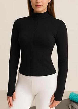 Жіноча спортивна кофта з довгим рукавом на блискавці slim fit рашгард для спорту