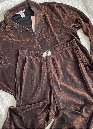 Піжама victoria's secret shimmer knit long pajama set gold розмір s