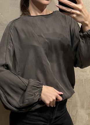 Стильна шовковиста блуза zara з купро та віскозою / оверсайз / об'ємні рукави