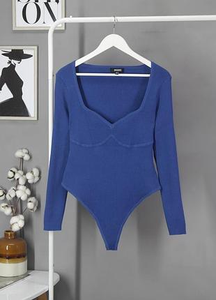Трикотажное боди с длинным рукавом "missguided" в рубчик ярко-синего цвета, uk16/eur44.